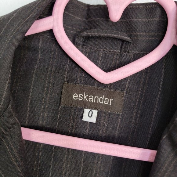 Eskandar Blazer Jacket Womens Size 0 Wool Silk Stripe Collared Pockets Brown - Picture 3 of 8